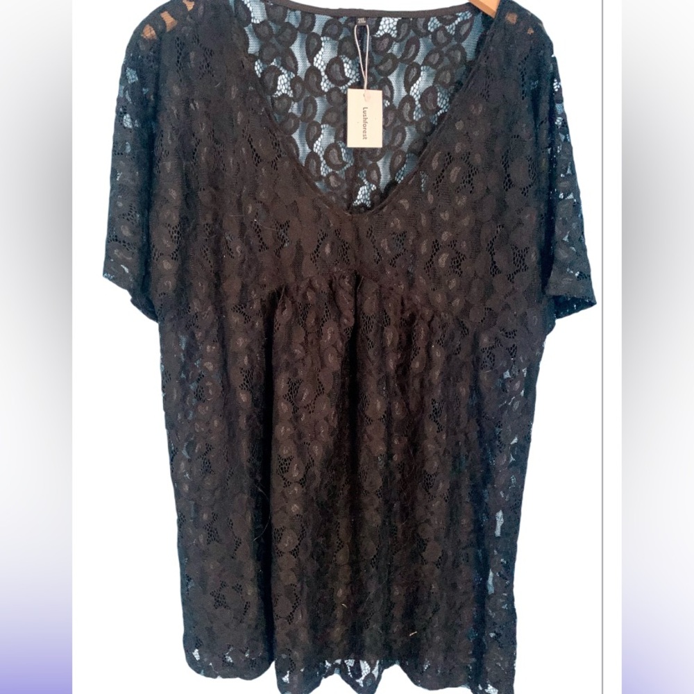 Lush Forest Black Lace Tunic Top Beach Coverup NWT Size 2X